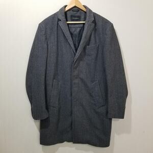 Banana Republic Coat Mens Large Gray Wool HB Topcoat Herringbone Tweed Lined